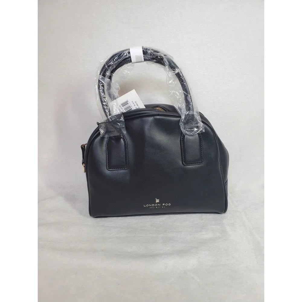Timeless Vegan Leather Shoulder Bag Satchel Black Gold Classic 11x9 Crossbody